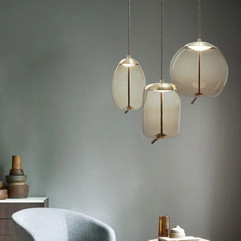 Pendant Light Amber Glass Contemporary Dining Room | Ambrio
