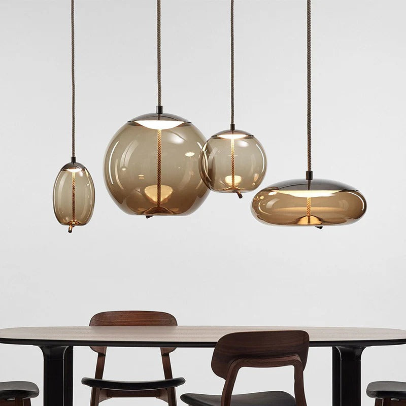 Pendant Light Amber Glass Contemporary Dining Room | Ambrio