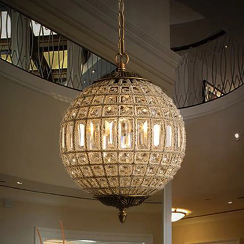 Pendant Light Crystal Globe French Country Brass Finish | Deravon
