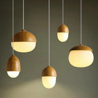 Pendant Light Frosted Glass with Faux Wood Scandinavian Style | Moonra