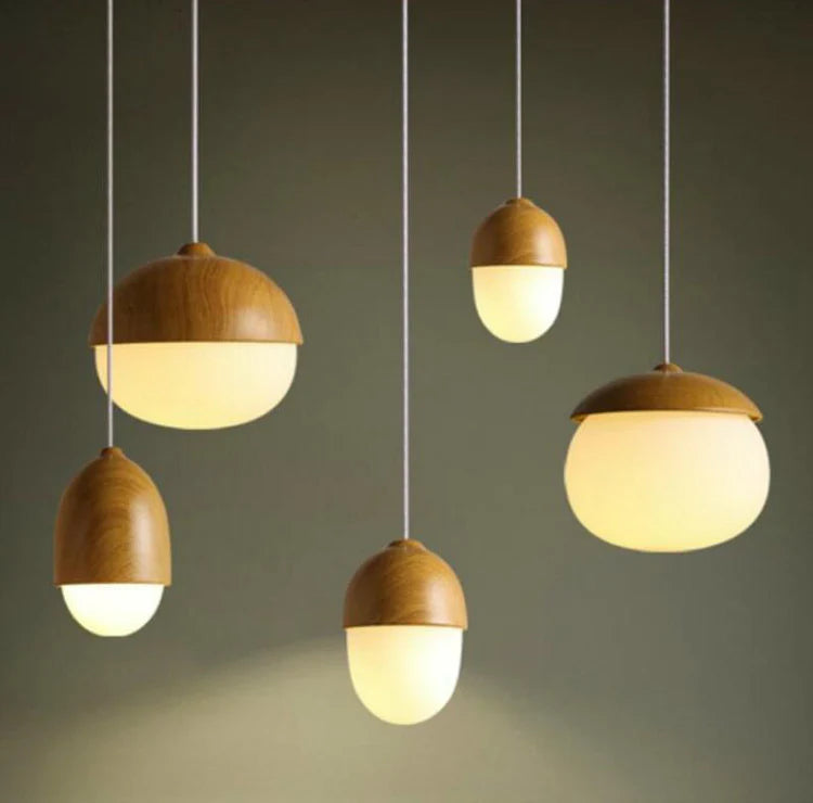 Pendant Light Frosted Glass with Faux Wood Scandinavian Style | Moonra