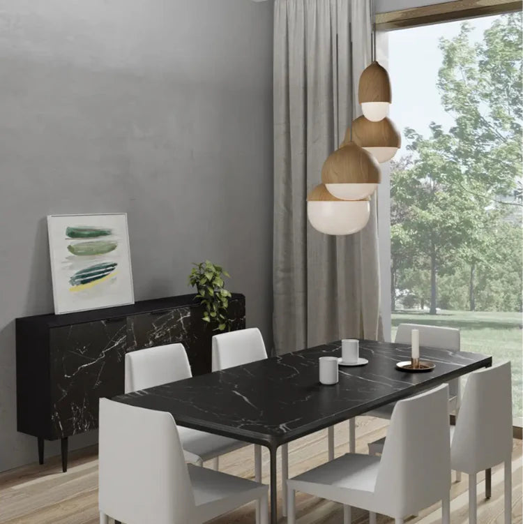 Pendant Light Frosted Glass with Faux Wood Scandinavian Style | Moonra