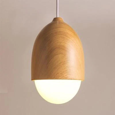 Pendant Light Frosted Glass with Faux Wood Scandinavian Style | Moonra
