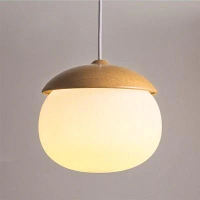 Pendant Light Frosted Glass with Faux Wood Scandinavian Style | Moonra