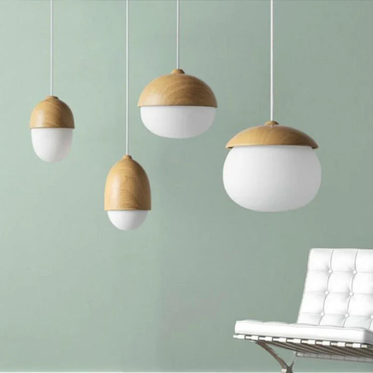 Pendant Light Frosted Glass with Faux Wood Scandinavian Style | Moonra