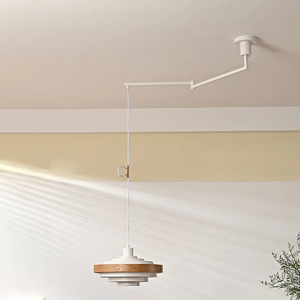 Pendant Light Swing Arm Wood Metal Industrial Style | Rancho