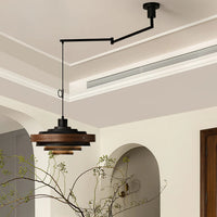 Pendant Light Swing Arm Wood Metal Industrial Style | Rancho