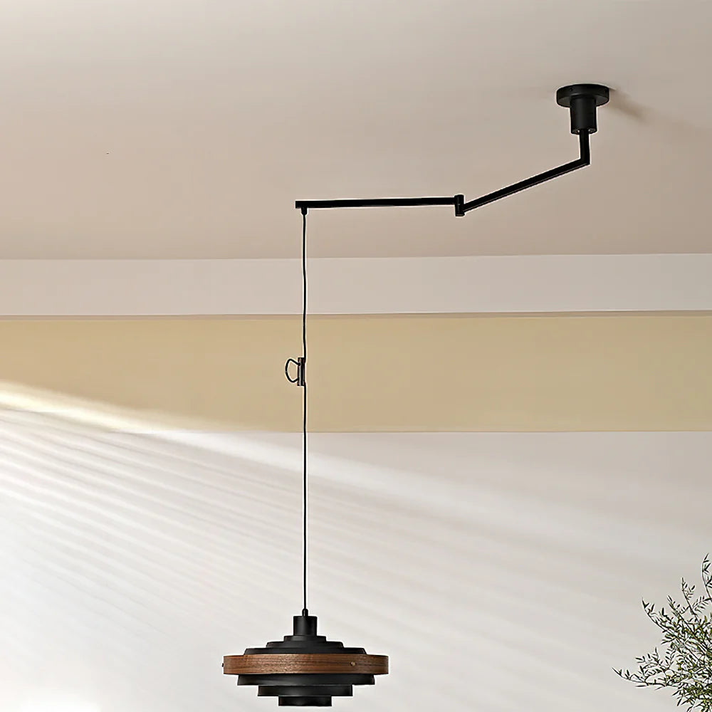 Pendant Light Swing Arm Wood Metal Industrial Style | Rancho