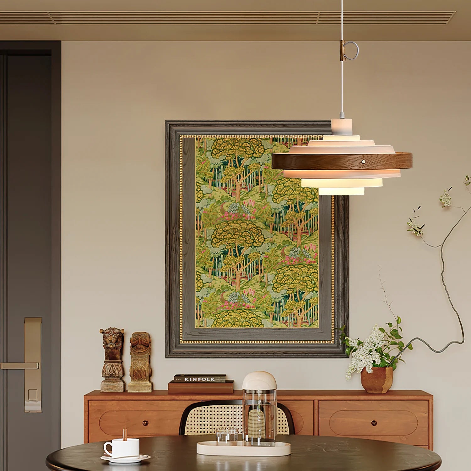 Pendant Light Swing Arm Wood Metal Industrial Style | Rancho
