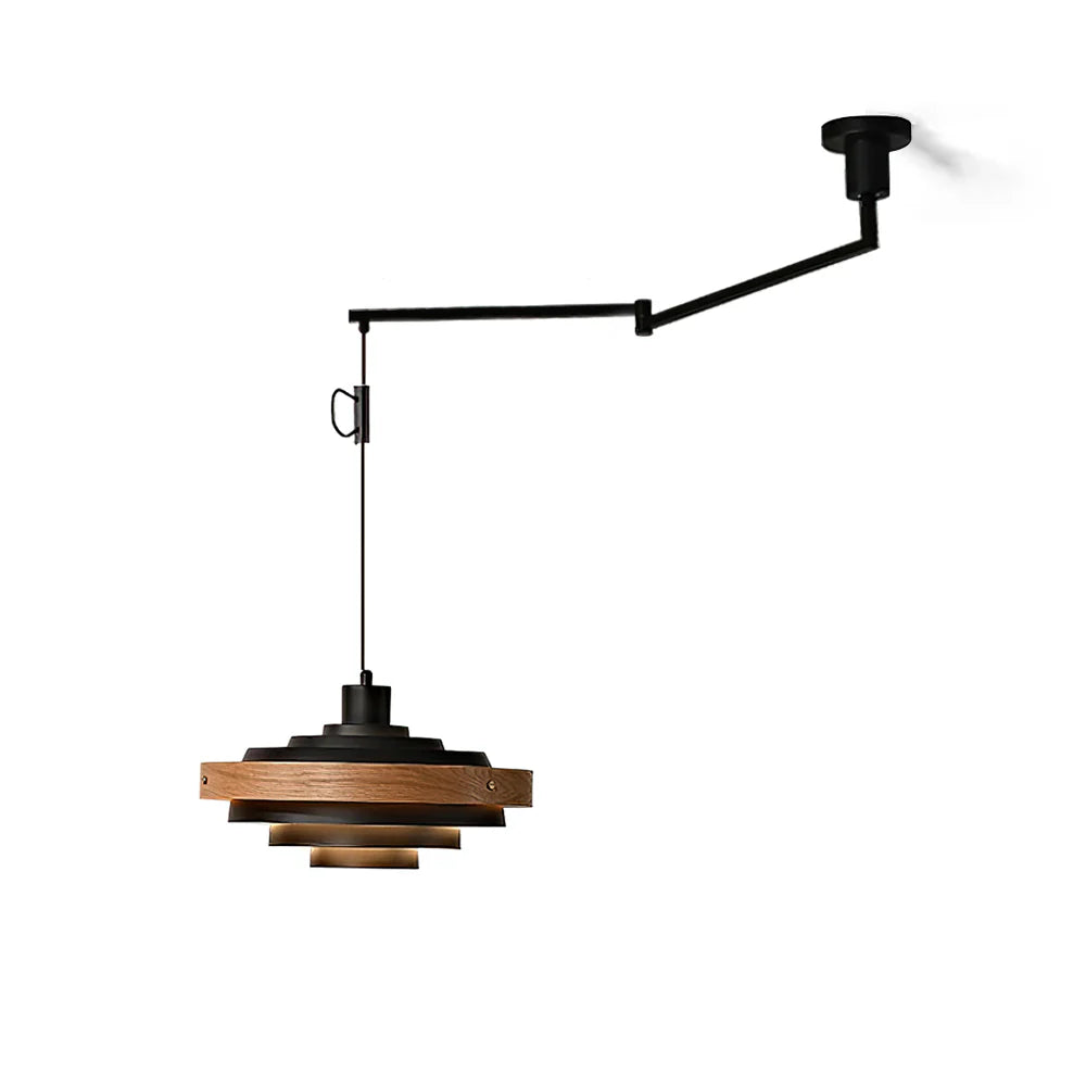 Pendant Light Swing Arm Wood Metal Industrial Style | Rancho