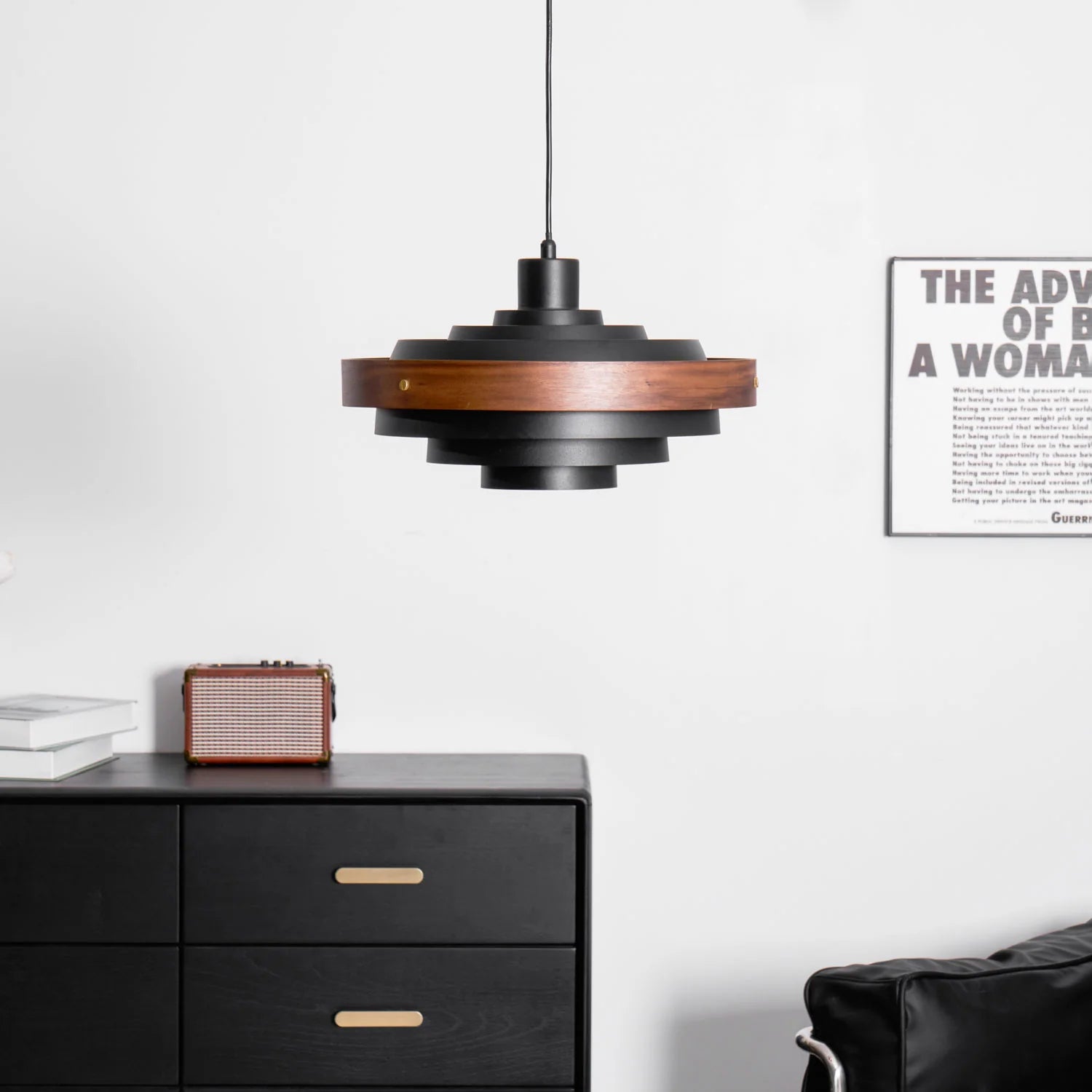 Pendant Light Swing Arm Wood Metal Industrial Style | Rancho