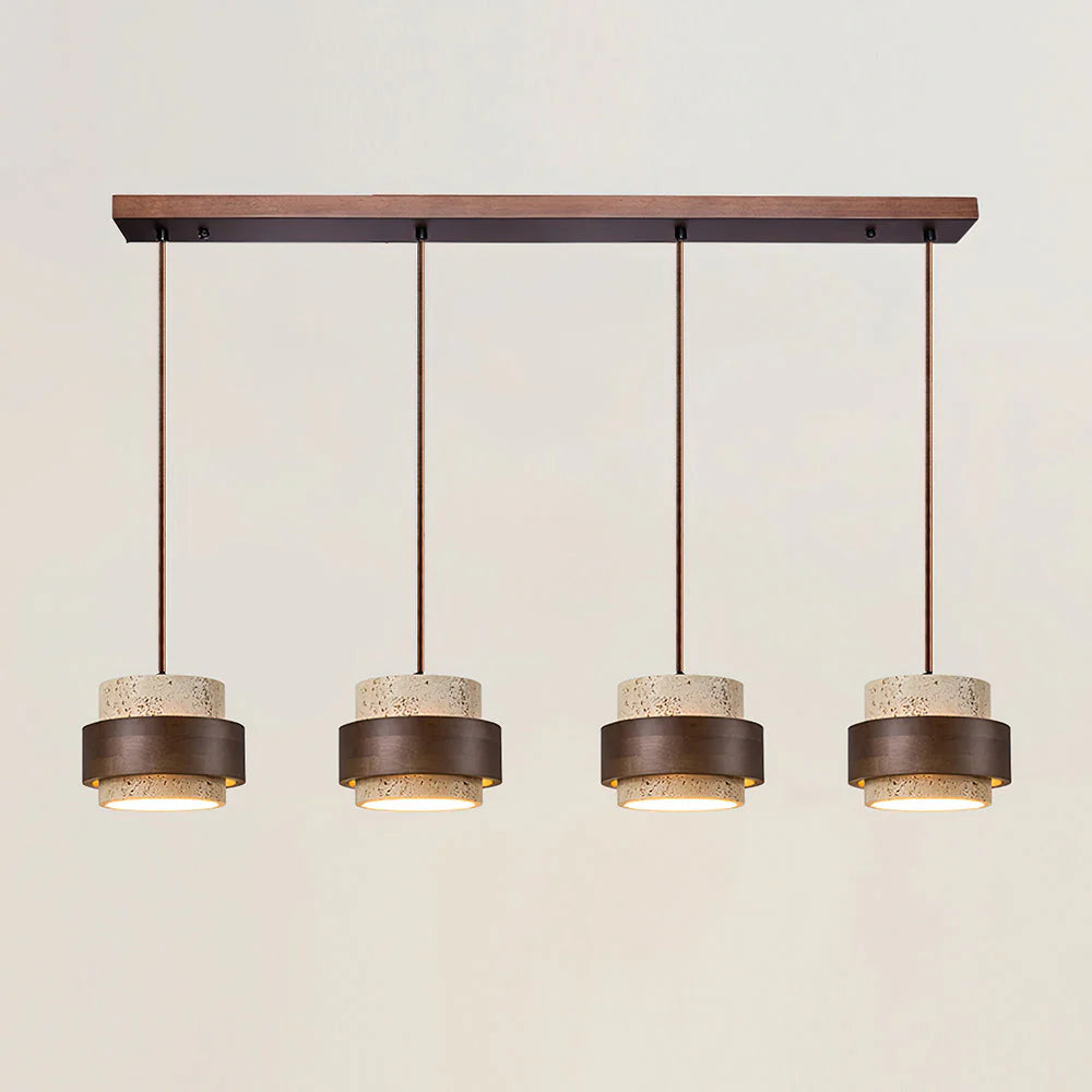 Pendant Light Travertine Stone with Walnut Detail Modern | Travere