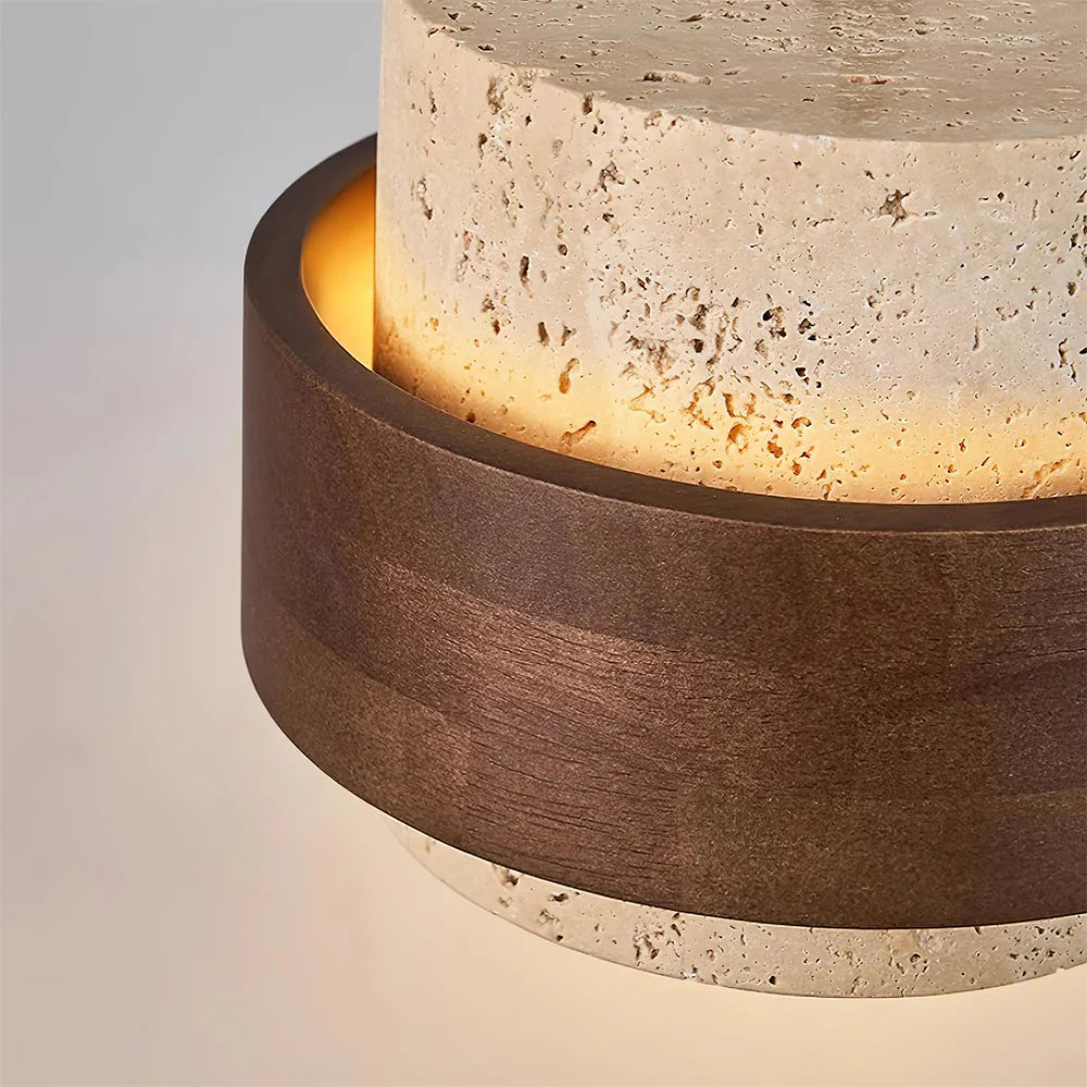 Pendant Light Travertine Stone with Walnut Detail Modern | Travere