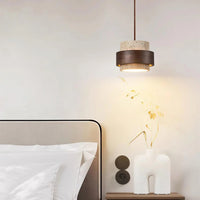 Pendant Light Travertine Stone with Walnut Detail Modern | Travere