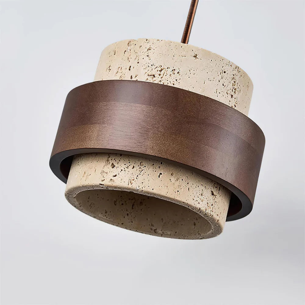 Pendant Light Travertine Stone with Walnut Detail Modern | Travere