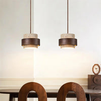 Pendant Light Travertine Stone with Walnut Detail Modern | Travere