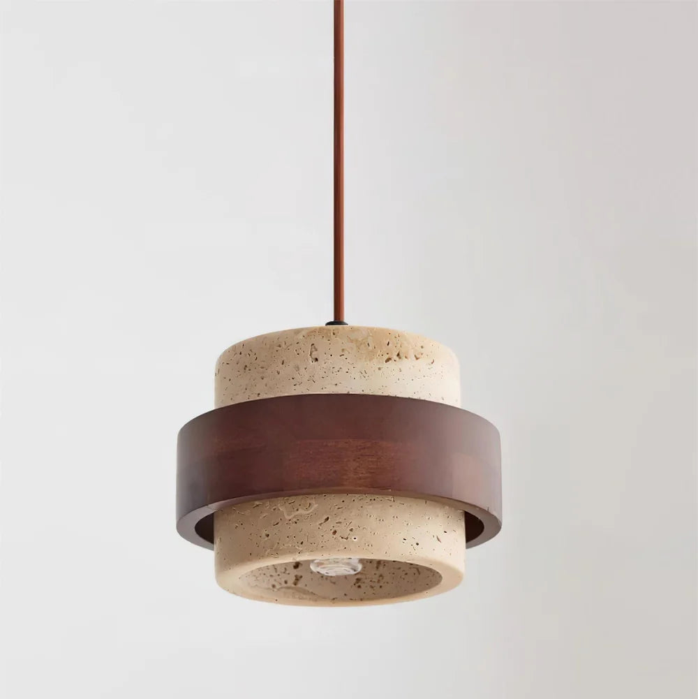Pendant Light Travertine Stone with Walnut Detail Modern | Travere