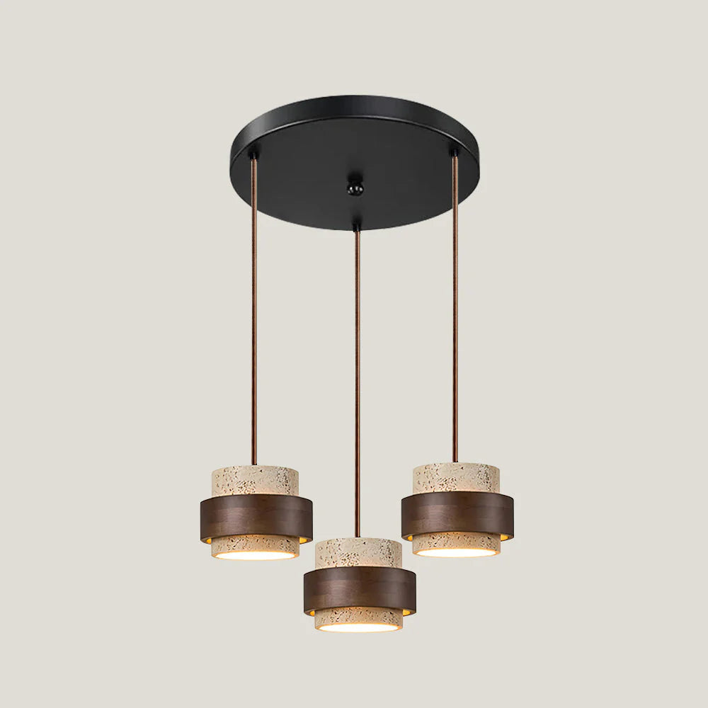 Pendant Light Travertine Stone with Walnut Detail Modern | Travere