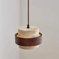 Pendant Light Travertine Stone with Walnut Detail Modern | Travere