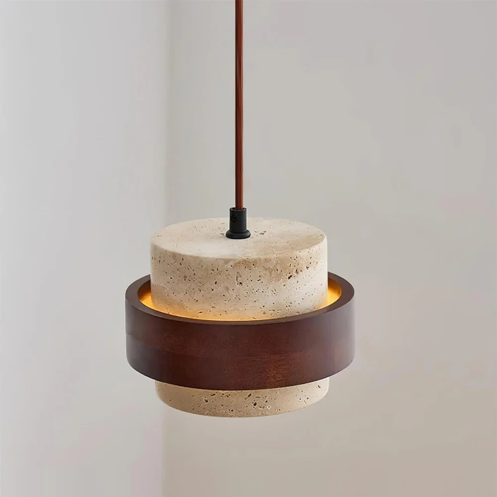 Pendant Light Travertine Stone with Walnut Detail Modern | Travere
