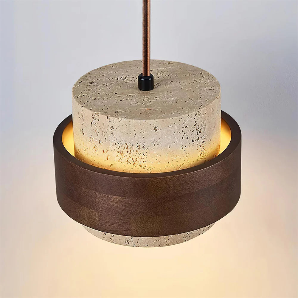 Pendant Light Travertine Stone with Walnut Detail Modern | Travere