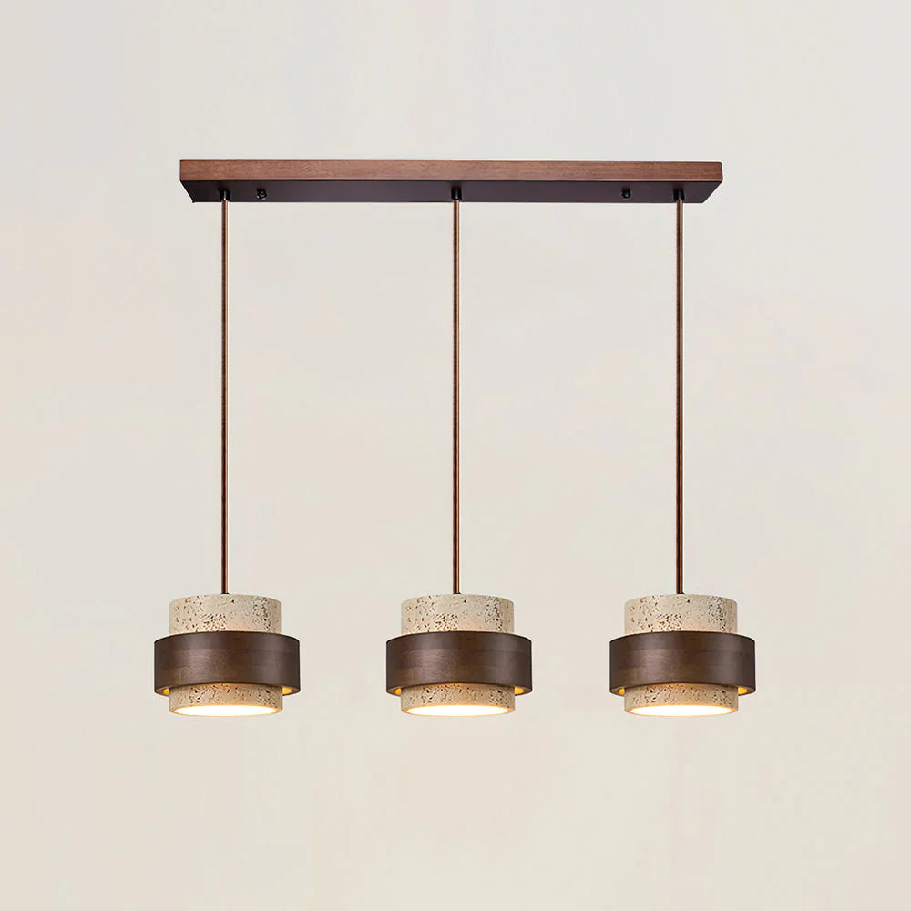 Pendant Light Travertine Stone with Walnut Detail Modern | Travere