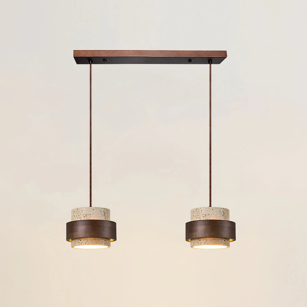 Pendant Light Travertine Stone with Walnut Detail Modern | Travere