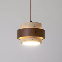Pendant Light Travertine Stone with Walnut Detail Modern | Travere