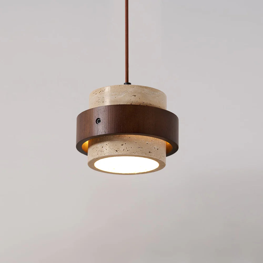 Pendant Light Travertine Stone with Walnut Detail Modern | Travere
