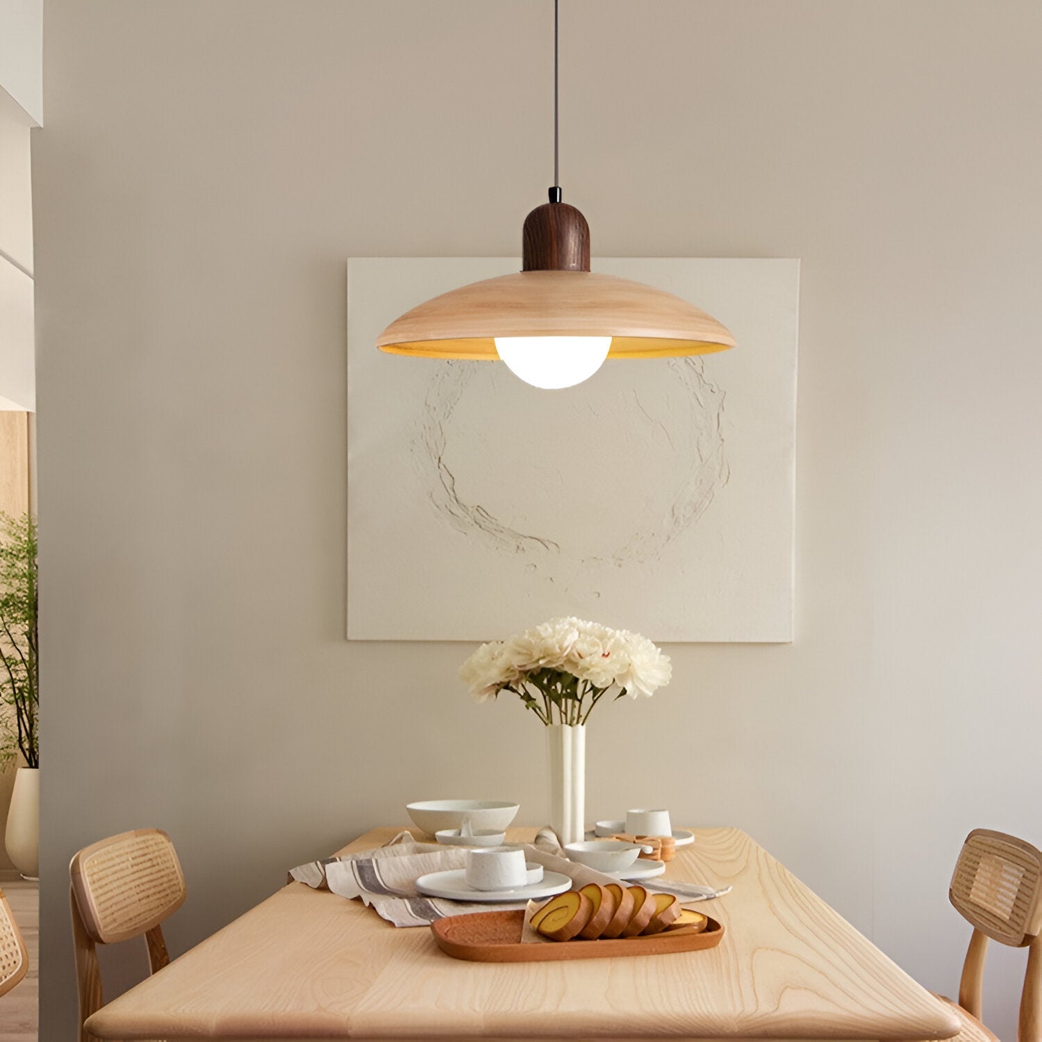 Pendant Light Walnut Finish Japanese Wabi-Sabi Style | Noraku