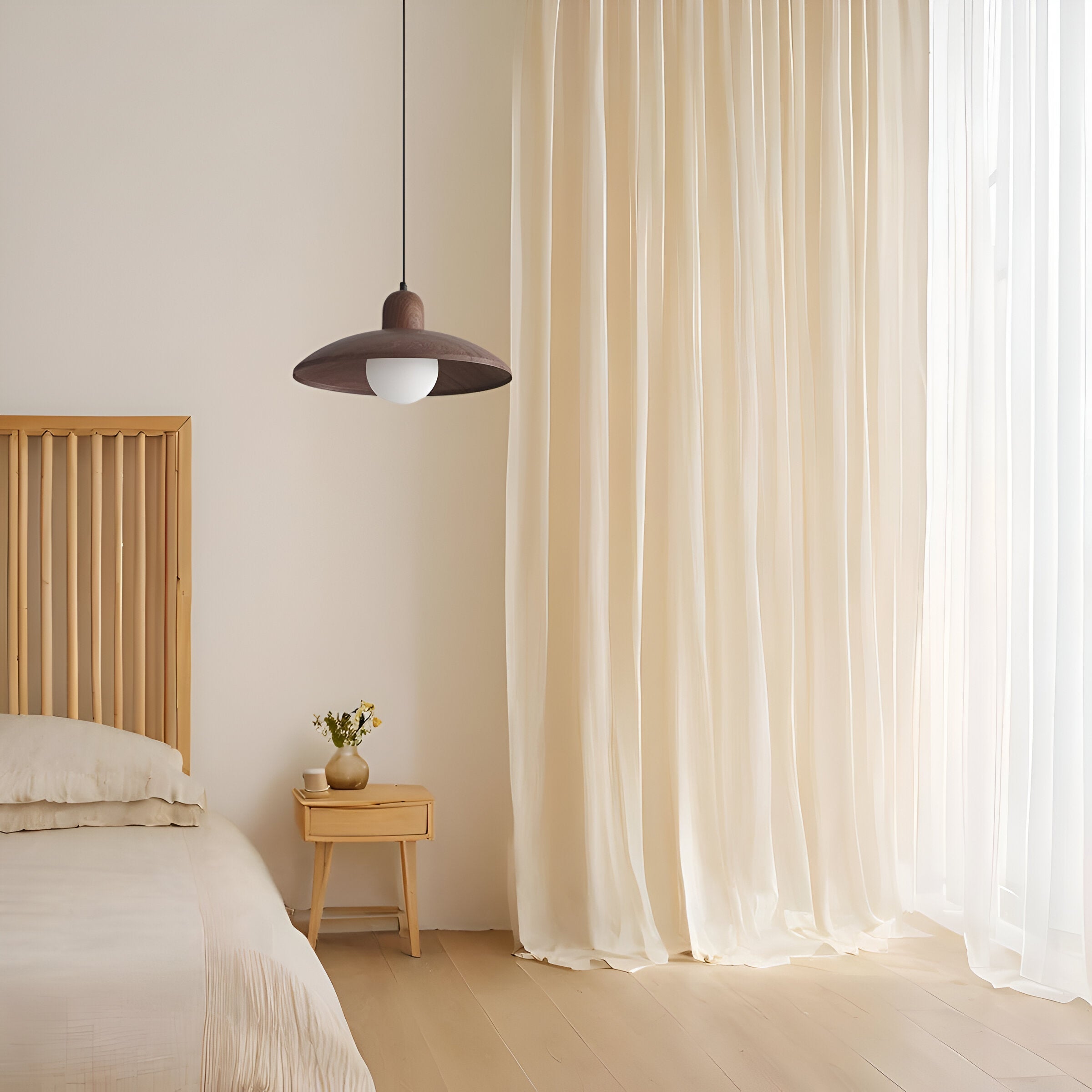 Pendant Light Walnut Finish Japanese Wabi-Sabi Style | Noraku