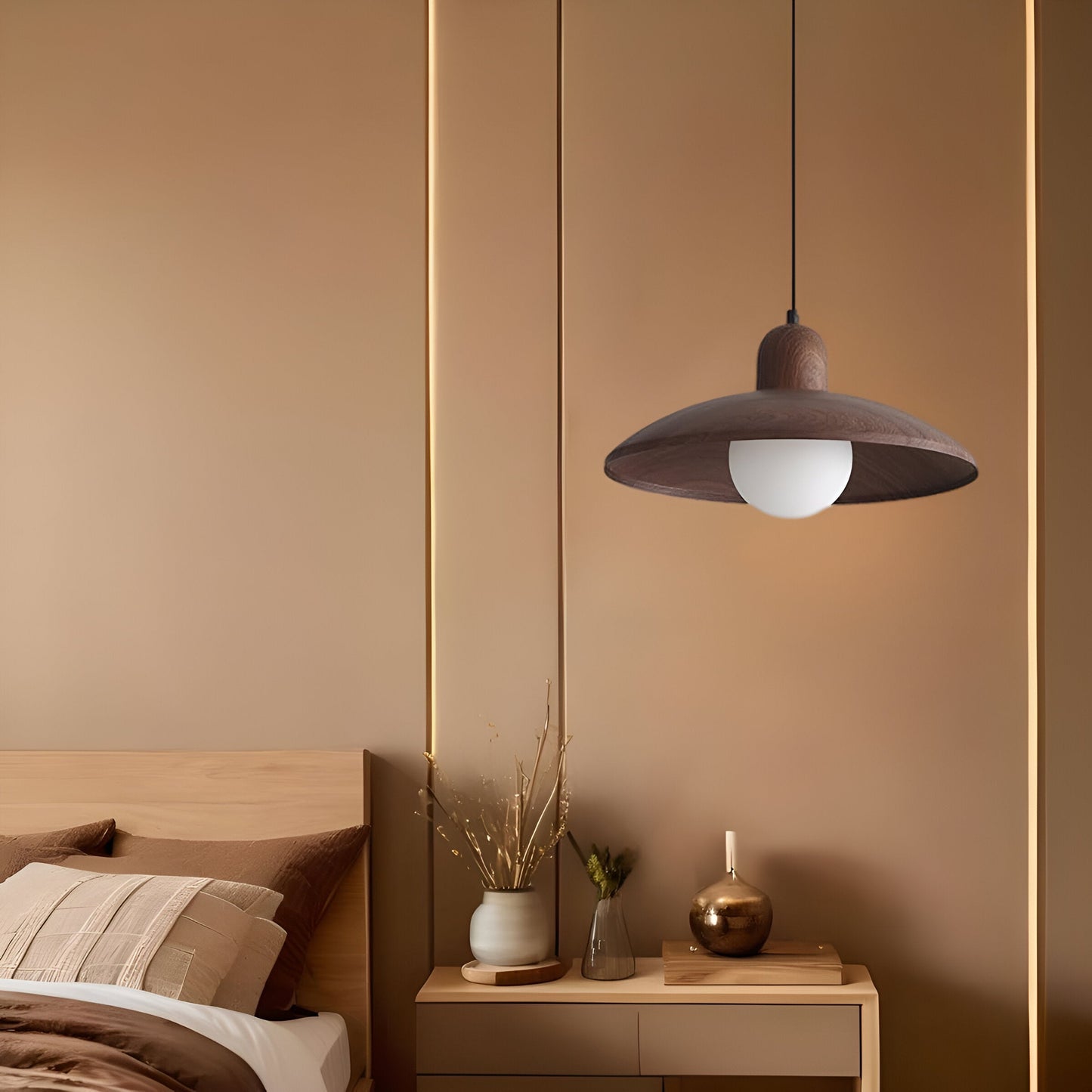 Pendant Light Walnut Finish Japanese Wabi-Sabi Style | Noraku