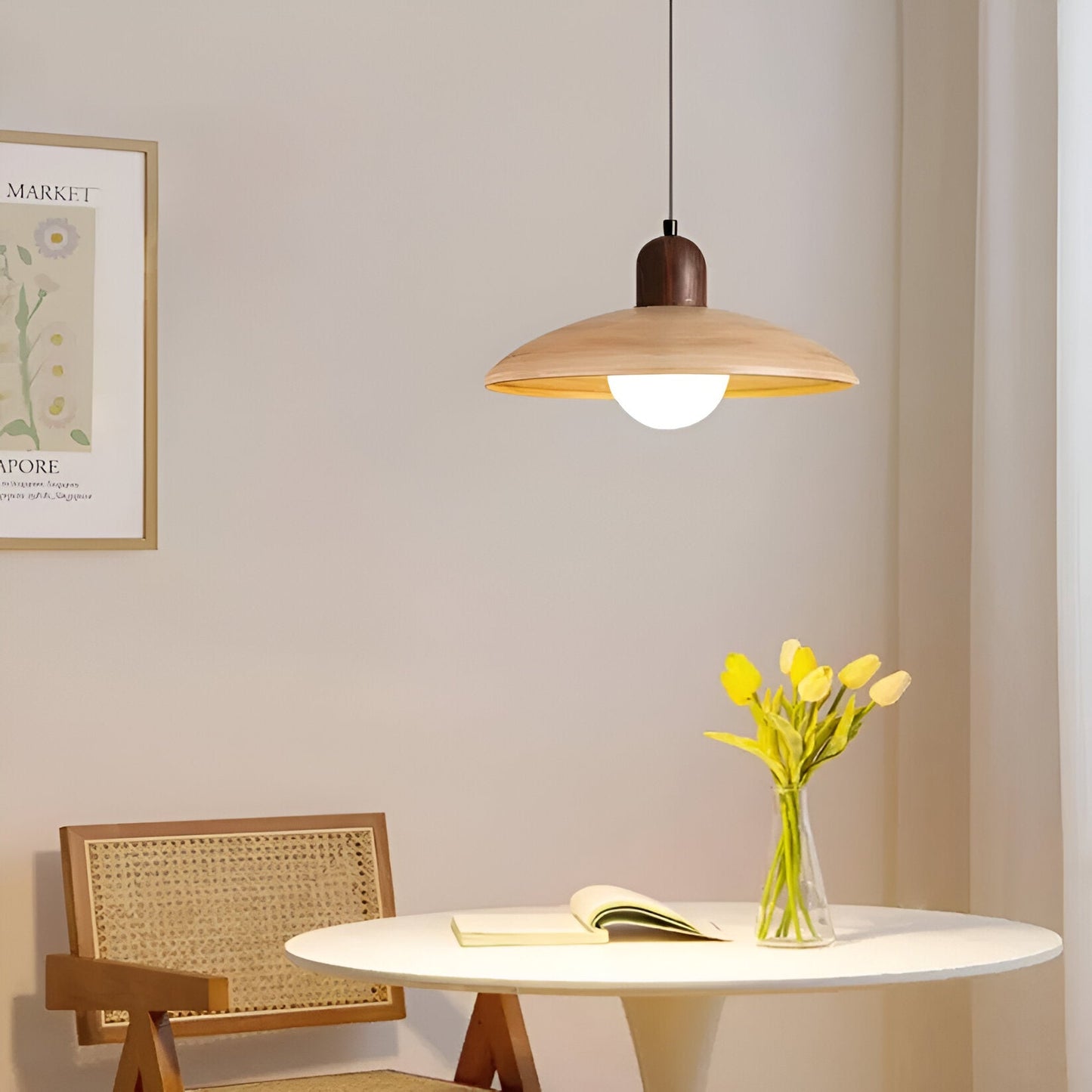 Pendant Light Walnut Finish Japanese Wabi-Sabi Style | Noraku