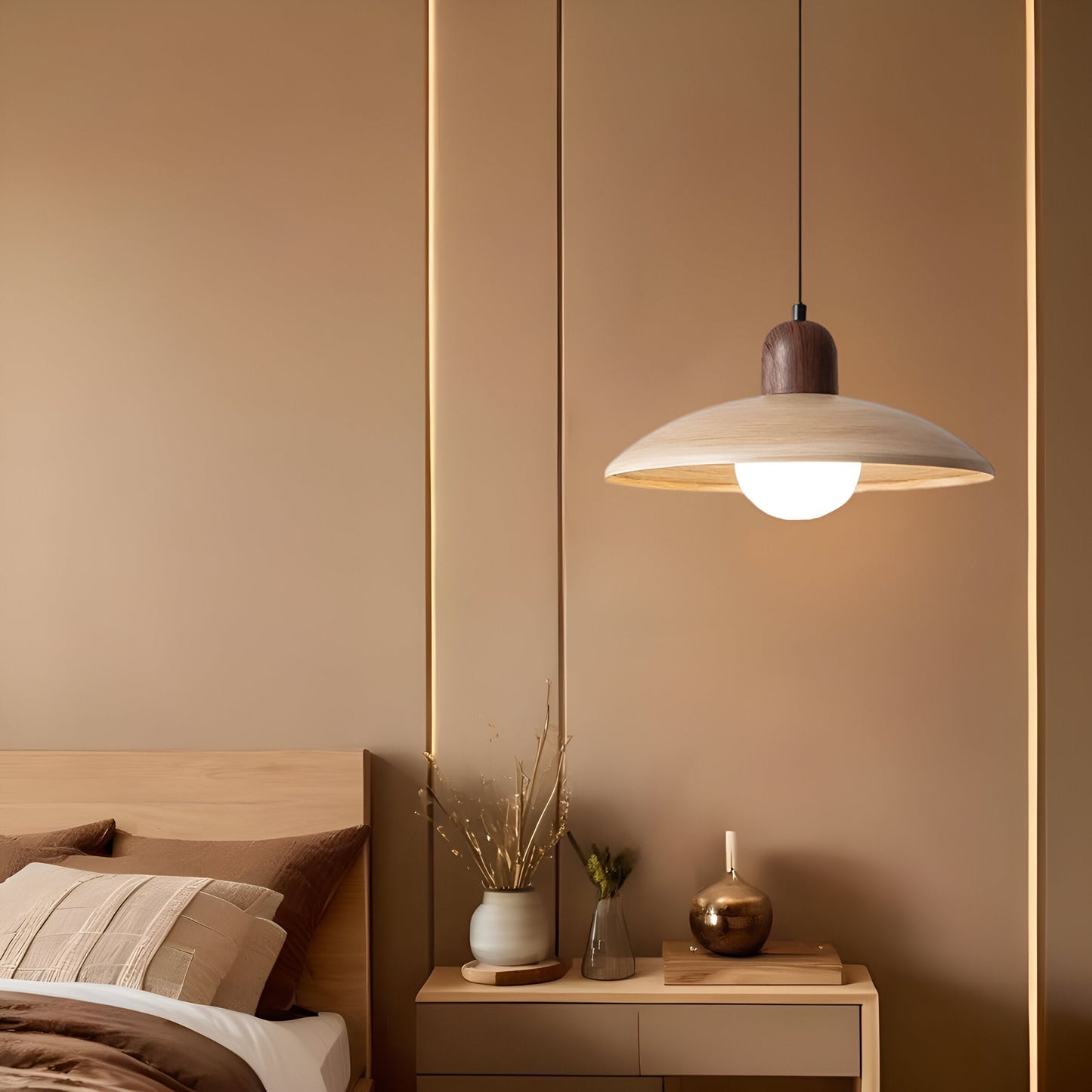 Pendant Light Walnut Finish Japanese Wabi-Sabi Style | Noraku
