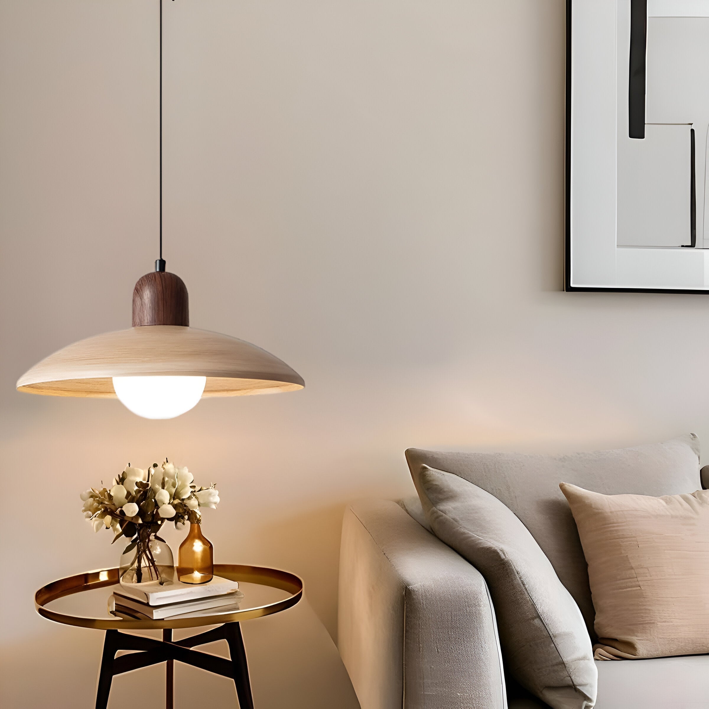 Pendant Light Walnut Finish Japanese Wabi-Sabi Style | Noraku