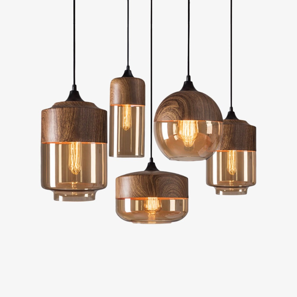 Pendant Light Wood and Glass Nordic Style | Norvemi