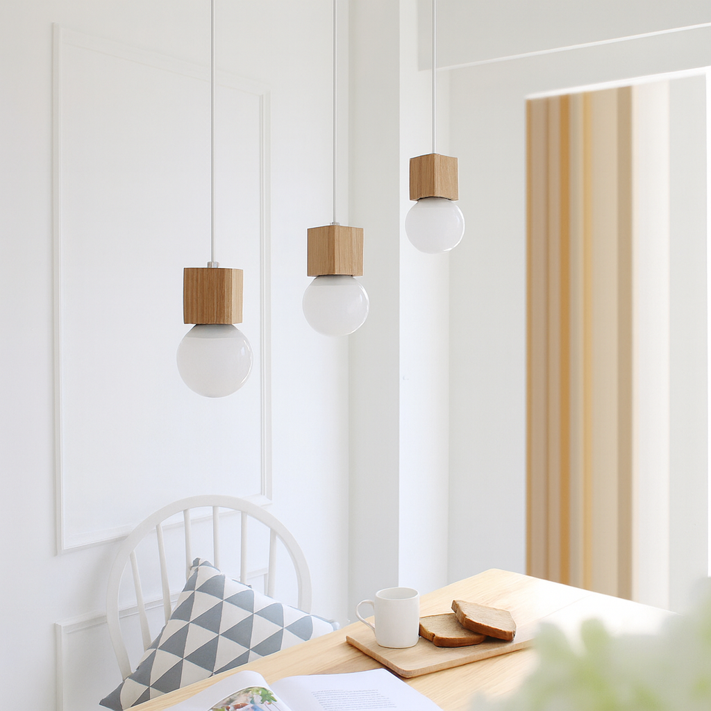 Pendant Light Wooden Cube Scandinavian Design Interior | Nortavo