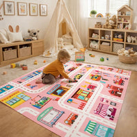 Play Mat Flannel Rug with City Road Print Kids Room | Rovelin