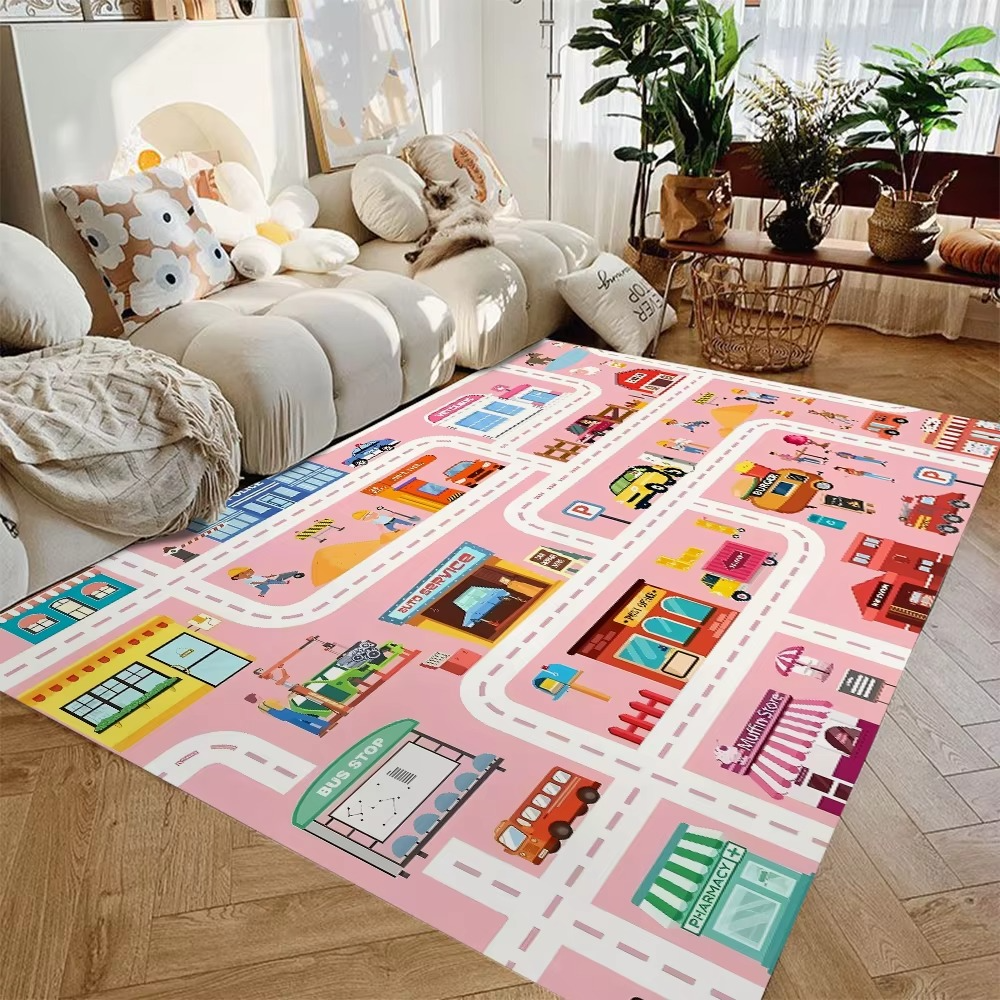 Play Mat Flannel Rug with City Road Print Kids Room | Rovelin