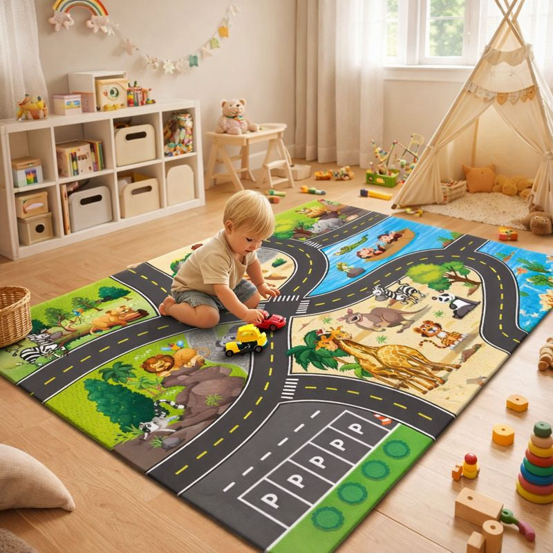 Play Mat Road Game Carpet with Animal Print | Rovinka