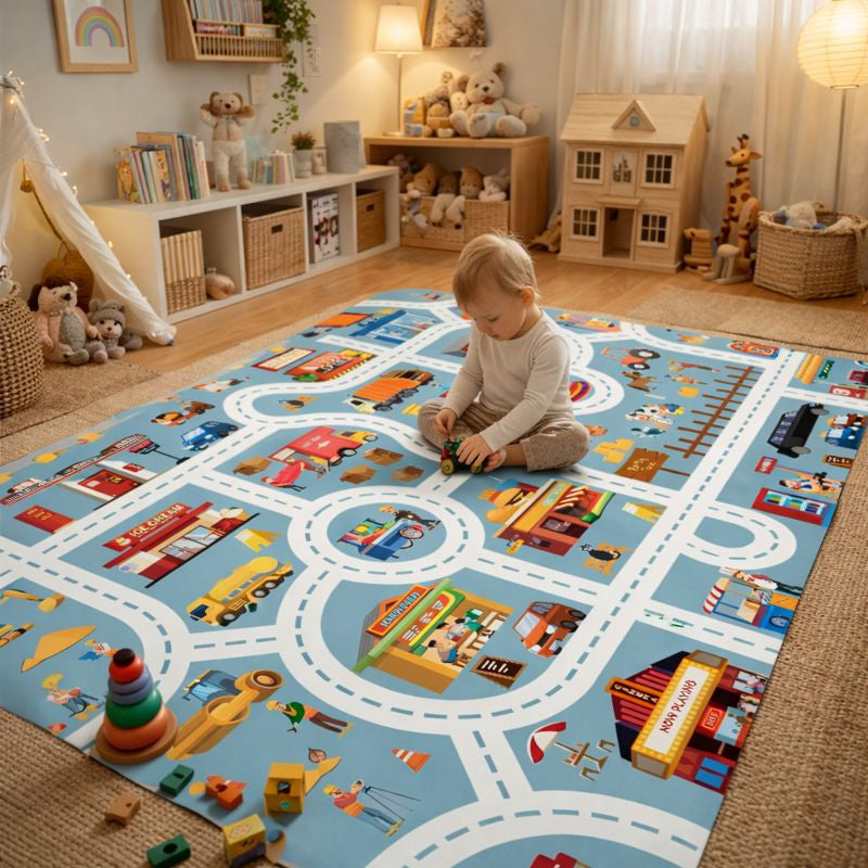 Play Mat Traffic City Road Rug for Kids Playroom | Revena