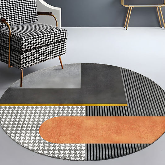 Rug Round with Geometric Pattern Contemporary Glam | Velaro