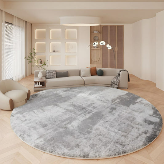 Rug in Lambswool Nordic Abstract Grey Round | Solvane