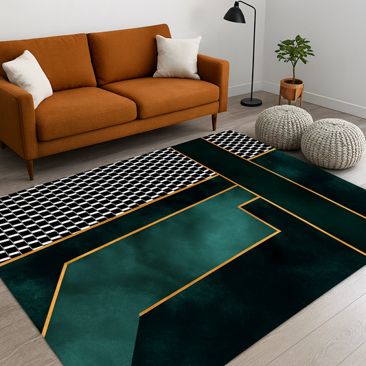 Rug with Checkerboard Detail Modern Glam Look | Arvane