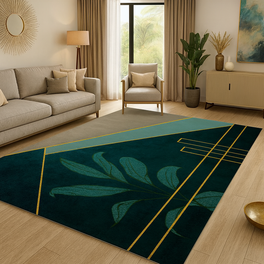 Rug with Emerald Geometric Design Modern Living Room | Meravo