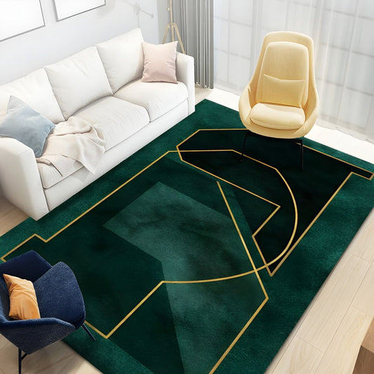 Rug with Geometric Pattern Emerald Green Glam Style | Velmor