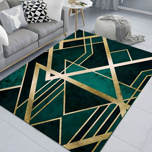 Rug with Golden Accents Geometric Glam Design | Aldoro