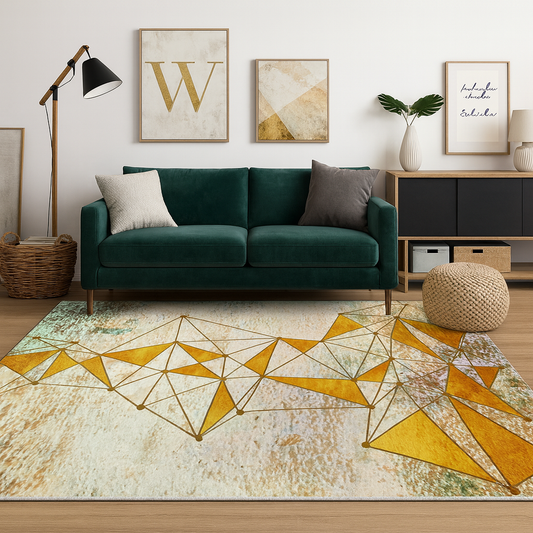 Rug with Golden Geometric Design Modern Living Room | Lureta