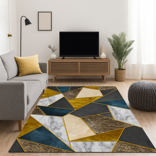 Rug with Multicolour Geometric Design for Living Room | Fenaro