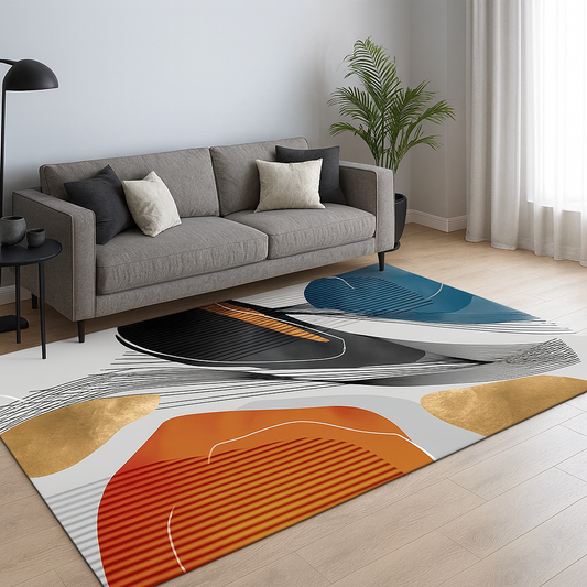 Rug with Orange and Black Abstract Modern Style | Arlivo
